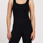 Stretchy sleeveless bodysuit with built-in bra, full-length design for Pilates, breathable fabric perfect for activewear