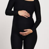 Bra-free long-sleeve bodysuit for big busts with short legs, crafted from breathable moisture-wicking fabric, designed for comfort during pregnancy and ideal for yoga or Pilates