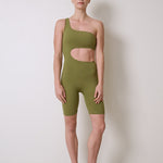 Stretchy and flattering activewear bodysuit with moisture-wicking fabric, breathable material, and waist cutout for a stylish look