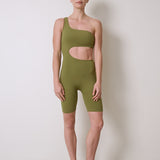 Stretchy and flattering activewear bodysuit with moisture-wicking fabric, breathable material, and waist cutout for a stylish look